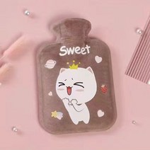 핫팩Cute Soft Velvet Hot Water Bottle Bag for Girls Hand Warmer Heat Pack Belly Relieve Pain Winter, 06 F