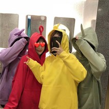 여성 후리스 후드집업 MISSKY 가을 겨울 운동복 솔리드 컬러 귀여운 Teletubby 디자인 스웨터 후드 루스 풀오버 캐주얼 All-match Top