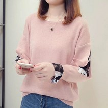 레이지 스타일 레이스 루즈한 라운드넥 니트 탑