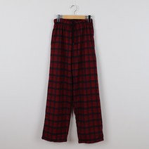 쉐얼유 여성 호프 체크 밑단스트링 와이드 팬츠