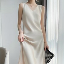브이넥 민소매 실키 새틴 럭셔리 나시 롱 원피스