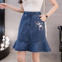 여성 데님 밴딩 프릴 청치마 박시 머메이드 짧은 스커트