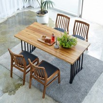 해찬솔 티크원목 4인용 원목식탁 세트1600A-as/의자포함/4인용식탁/원목식탁테이블/카페테이블, 브라운(티크원목색)