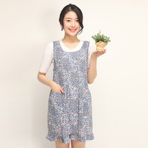 이솔홈 메리골드 리본 주름 쉬폰 원피스 앞치마, 블루