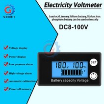 배터리 용량 표시기 DC 8V-100V 납산 리튬 LiFePO4 자동차 오토바이 전압계 게이지 12V for Alam, 한개옵션1