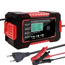 차량용 배터리 점프 스타터전체 자동차 배터리 충전기 12V 펄스 수리 LCD 디스플레이 스마트 빠른 AGM, 01 Red EU Plug