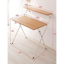 1인 작은 독서 노트북 컴퓨터 책상 접는 테이블, J.더블 레이어(선반 포함)티크/화이트 프레임