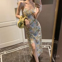 497004 여성 데일리 원피스 봄 여름 꽃무늬 서스펜더 스커트 여성용 차 브레이크 산야 스타일 모던 스플릿 날씬해보이는 해변 드레스 휴가