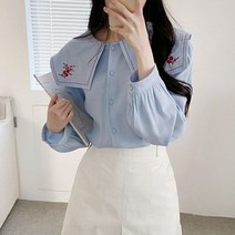 올리비에스클로젯 와이드 자수 카라 블라우스 O2303BL033A