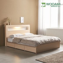 우아미가구 모노 비즈 LED 3서랍수납형 SS 침대프레임 DM5015, 화이트