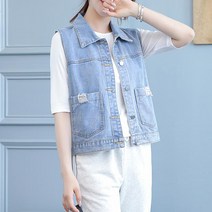 현우몰 5QOHZ88M 여성 청자켓 조끼 데님 민소매 조끼 빅시이즈 봄 여름