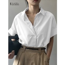 ZANZEA 여성 반팔 작업 셔츠 블라우스