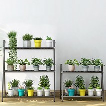 무타공마켓 스텐레스 모던 화분정리대 스탠드형, 2단 대형(75cm), 블랙