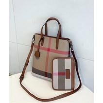 [캐비넷백/무배] 소가죽 체크 카드지갑세트 패브릭 콤비 사각 토트 크로스백 (4color)