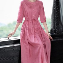 여성 린넨 원피스 빅사이즈 a라인 오버핏 캐주얼 얇은 여자 봄 여름 가을 반팔 롱원피스 30대 40대 50대 중년 2022신상 linen dress women JX0227