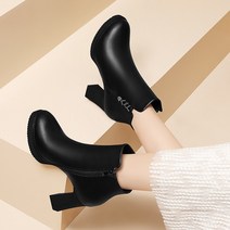 블랙부츠힐 로퍼 숏부츠 여성 가을겨울 통굽힐구두 싱글 소프트 가죽워커힐 3804914851