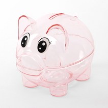 인테리어 어린이 투명 돼지 저금통 동전 잔돈 소 12cm 핑크 1개, 투명 핑크