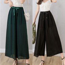 쇼션 끌리쥬 여성 옷 바지 봄 여름 가을 긴바지 무지 쉬폰 치마 통바지 여자 의류 단색 밴딩 와이드팬츠 고무 바지