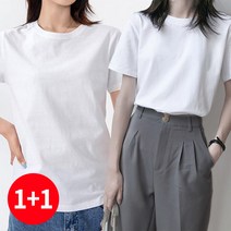 주디엘리 여성용 기본 라운드 반팔 무지 티셔츠 2개