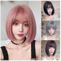 보브컷 단발 가발 단발머리 앞머리 풀뱅 똑단발 커트, 그레이, 1개