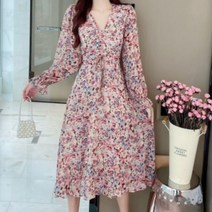 손예진st 핑크 브이넥 쉬폰 롱 원피스 수입 여성 봄 가을 오피스 하객 룩