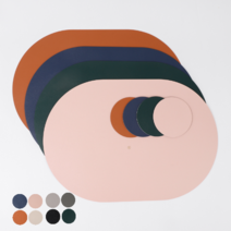 까사리꼬 타원형 양면 투톤 가죽 테이블매트 +코스터, 2개 (30X43.5), 네이비/그레이