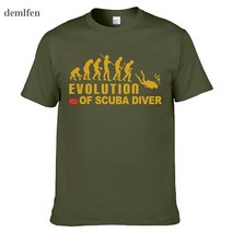 스쿠버 다이버의 진화 다운 플래그 재미있는 블랙 티셔츠 남성 여름 코튼 탑스, 01 Army green_03 M