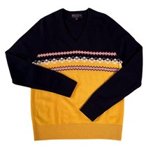 SS-men 브룩스브라더스 NavyYellow FAIR ISLE Merino Wool LS V-Neck Sweater XL사이즈