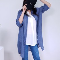 빅걸스토리 소매단추 롤업 아사 롱남방
