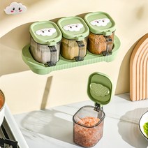 JINF 예쁜 벽걸이 양념통 후추 소금 밀폐 수납 양념통 세트, 3p+트레이, 그린