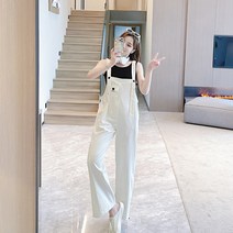 항공배송 멜빵 바지 화이트 카고 9부 팬츠 점프슈트