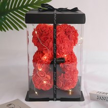 [선물케이스+LED조명 세트] 장미곰 장미 곰돌이 이벤트꽃 로즈베어 장미꽃인형 프로포즈 발렌타인데이 화이트데이 특별한날 결혼 입학식 졸업식 기념일 크리스마스 선물, 하트베어-화이트+레드[선물케이스+LED조명 세트]