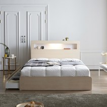 퍼니코 엘로이 LED 조명 수납 호텔침대 프레임 슈퍼싱글 퀸 킹, 메이플