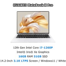 화웨이 메이트 북 X 프로 14.2 인치 코어 i7-1260P 16 기가 512G/1 아이리스 색상 3.1k 전체 화면 PC, 한개옵션5, 한개옵션4, 한개옵션3, 한개옵션2, 한개옵션1, 02 i7-1260P 16G 512G W