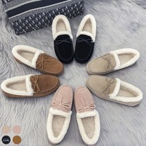 도오빠 여성 로퍼 단화 모카신 퍼 양털 플랫 슈즈 리본 털단화 겨울 신발_양네크