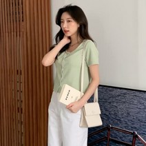 [바보사랑] 여성 봄 여름 크롭 자가드 반팔 버튼 가디건