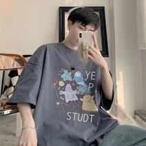 zhuboDihao Nuo 반팔 티셔츠 남성 여름 일본 힙합 타이드 브랜드 프린팅 느슨한 5점 소매 인 루즈 유스 디자인 감각 틈새 트렌드 만능 라운드 넥 학생 스포츠 탑 다크 그