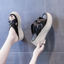 8cm 굽 키높이 꽈베기 슬리퍼 그물 키커보이는신발 여름 키작은여자 코디 추천 데일리룩