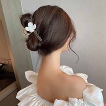워더미 화이트 플라워 펄 비즈 올림머리 투명 집게핀 F274