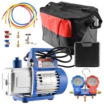 Supllueer 진공 펌프 110V 1/3 HP4CFM 싱글 스테이지 로터리 베인 에어 및 AC 매니폴드 게이지 세트 키트 R134a R12 R22 R502 R410a HVAC