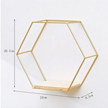진열대 정리 수납 북유럽 스타일 철 벽 선반 장착 육각형 스탠드 TV 배경 침실 침대 펜던트, [02] 2PCS, [03] Gold-M