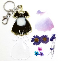압화재료 열쇠고리/가방고리 원피스보라(꽃포함) 압화공예 꾸미기 솔체압화