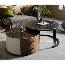 원형쇼파테이블 거실티테이블 디자인테이블 좌식탁자, 60+70( 블랙 골드)
