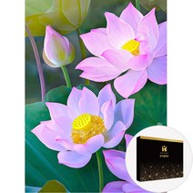 히여 DIY 보석 십자수 캔버스형 40 cm X 50 cm 해바라기 동물 풍경 시리즈, 14. 연꽃 KS-031