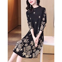 미미앤느 여성 라운드넥 레트로 플라워 패턴 중년 마실룩 모임룩 미디원피스