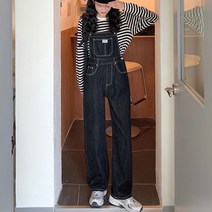 블랙 오버올 빈티지 슬랙스 하이웨이스트 점프슈트 코디 점프수트 데님오버롤 캐주얼 점프슈트 면와이드팬츠