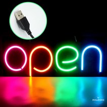 milovhi usb 5v 소형 LED 영업중 간판 전광판 OPEN 네온사인 오픈 미니 간판, 5v 오픈 네온간판, 간판+충전기세트