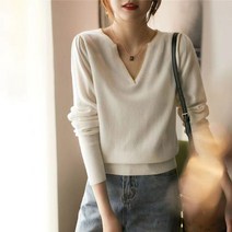 셀러허브 여성패션 [오노마] ONM 여성 고급 금사 울 니트 예쁜 브이넥 티 셔츠 크림