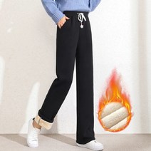 빅사이즈 바지 오버사이즈 한국 패션 플러스 벨벳 하이 웨스트 스트레이트 루즈핏 바지 여성용 두꺼운 와