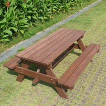 야외용 편의점 공원 마당 원목 벤치 테이블 의자 식탁, 6-8인용 티크도장